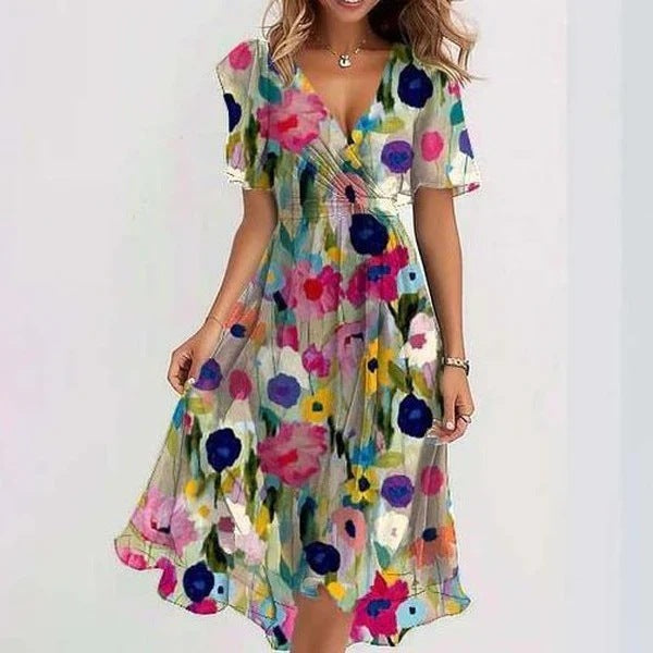 Sommerliches Midikleid mit Blumen und Wickelform
