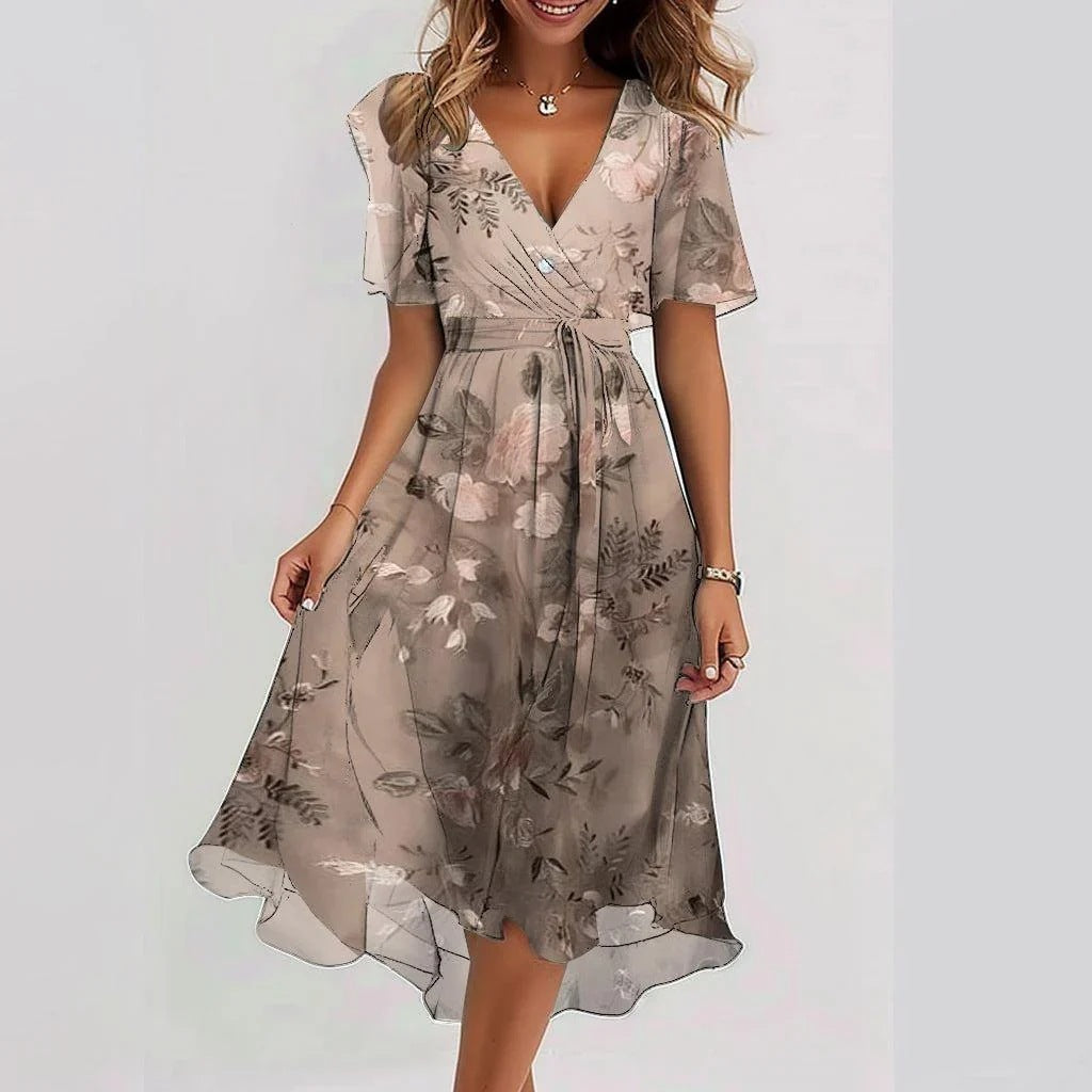 Sommerliches Midikleid mit Blumen und Wickelform