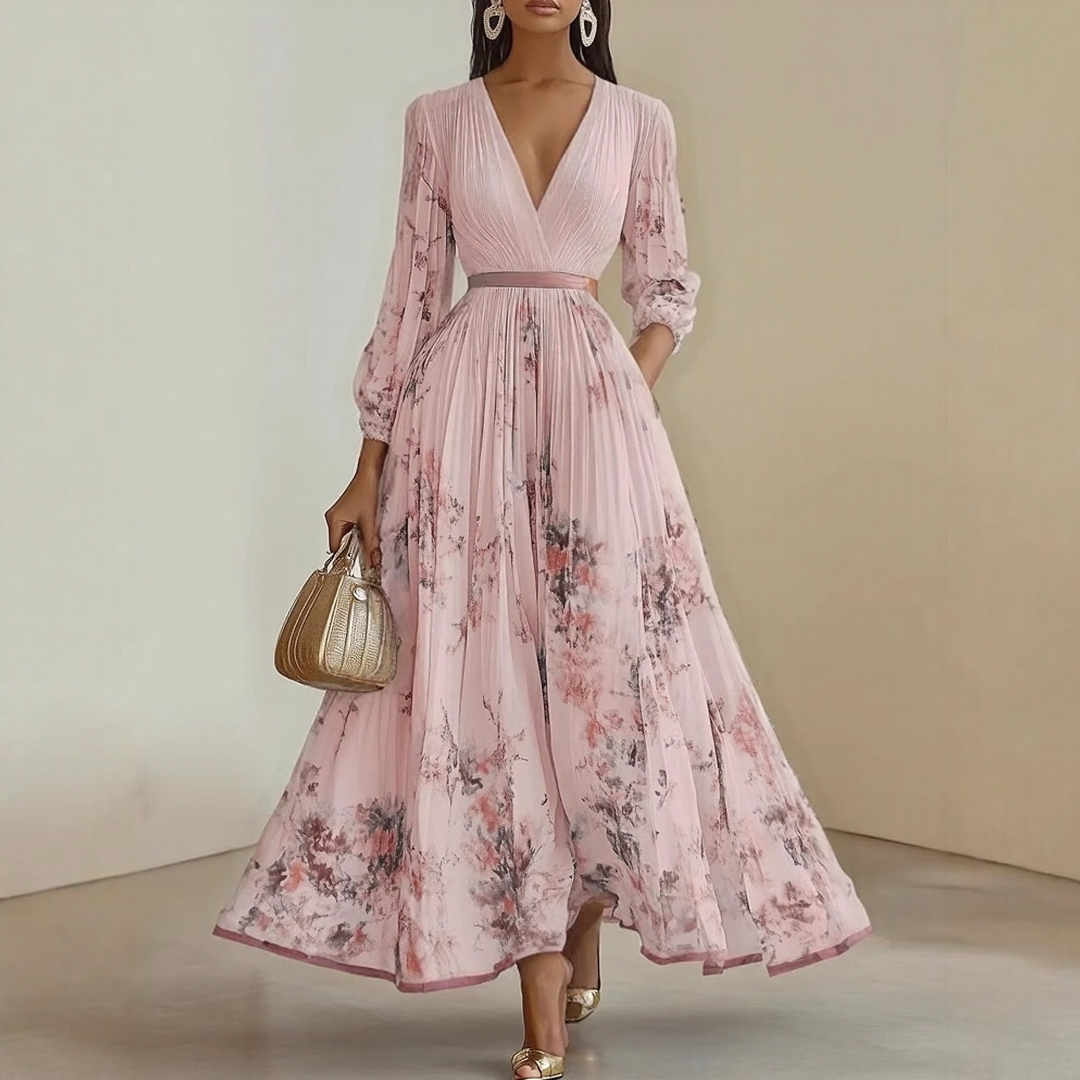 Maxikleid mit Falten und Blumenmuster Fließende Formgebung