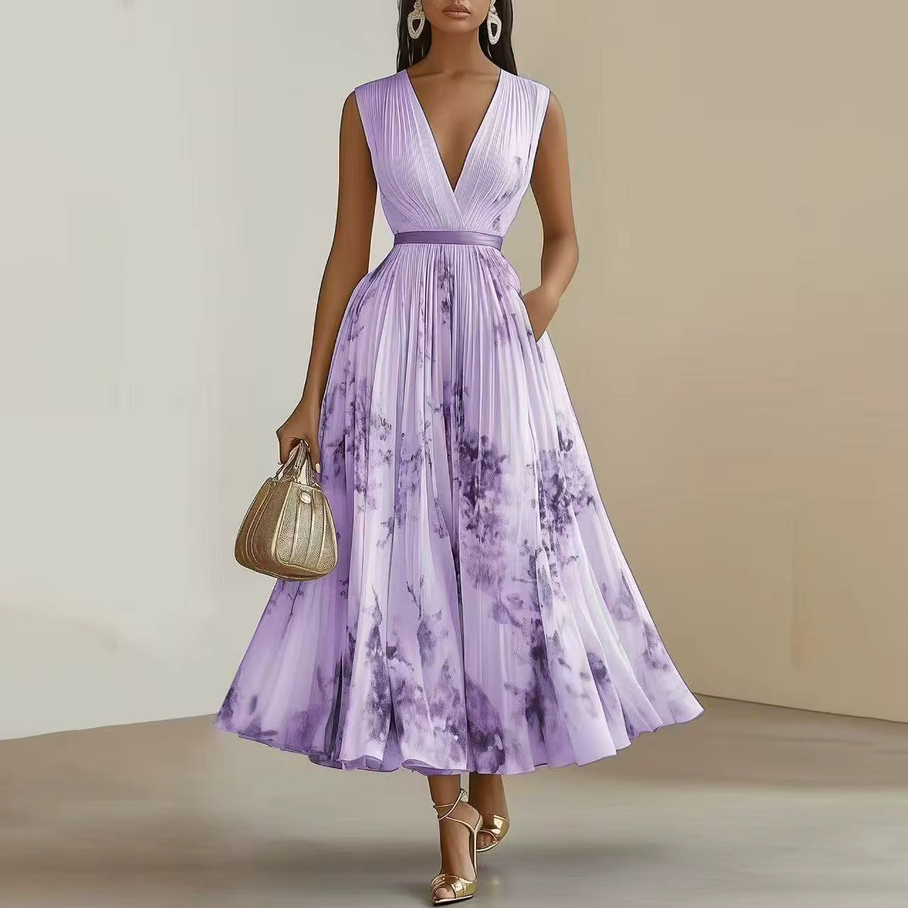 Maxikleid mit Falten und Blumenmuster Fließende Formgebung