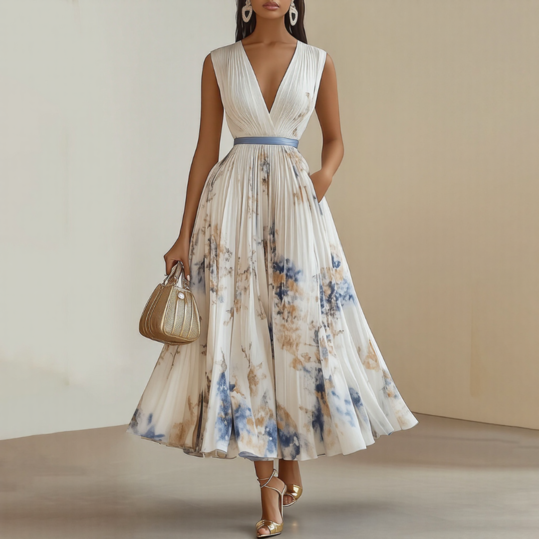 Maxikleid mit Falten und Blumenmuster Fließende Formgebung