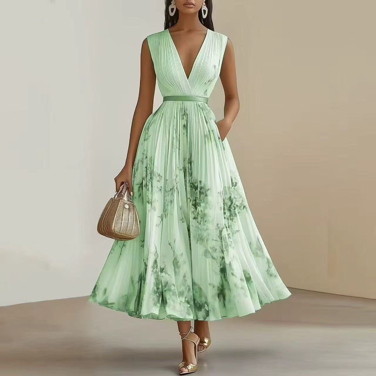 Maxikleid mit Falten und Blumenmuster Fließende Formgebung