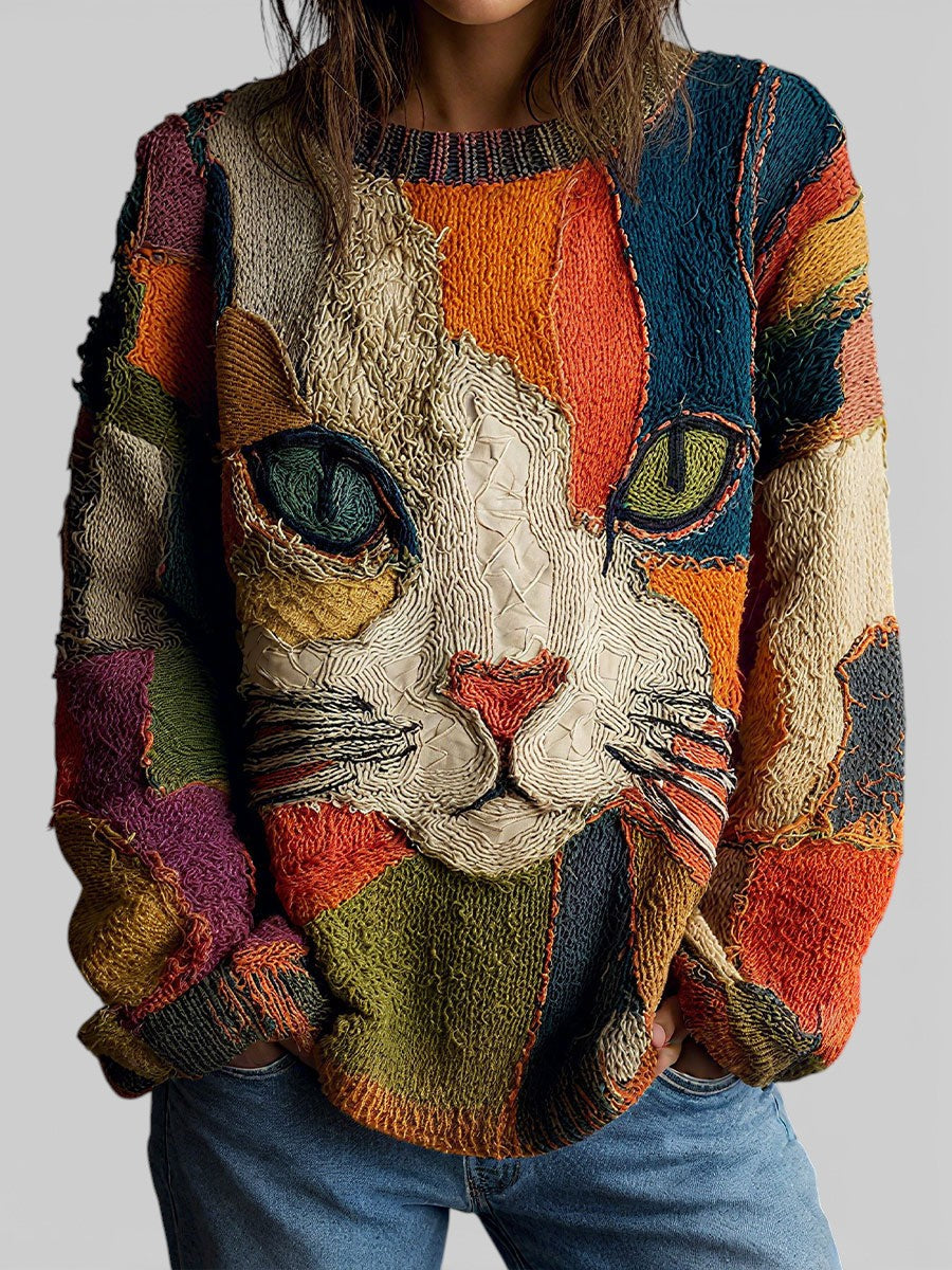 Stilvoller Damen-Pullover mit Katzenmotiv