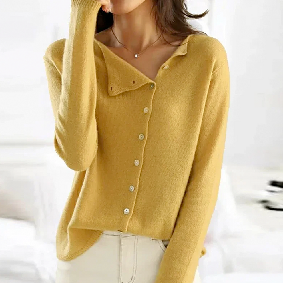 Stilvoller Damen Pullover mit diagonalen Knöpfen