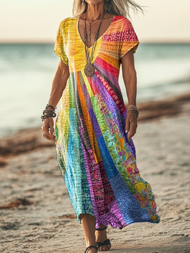 TitelBohemian Damen Kleid mit Auffälligem Muster