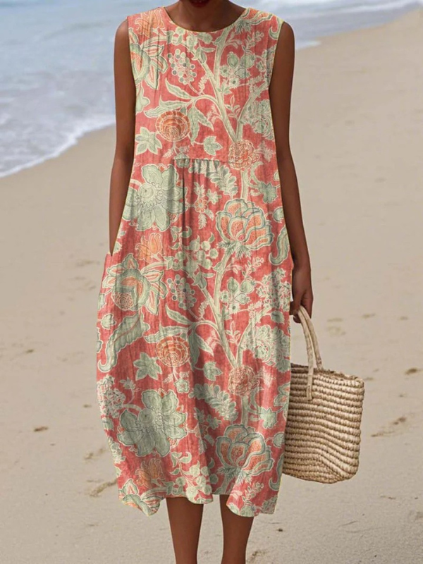 Titel Langes Sommerkleid ohne Ärmel mit lockerer Form