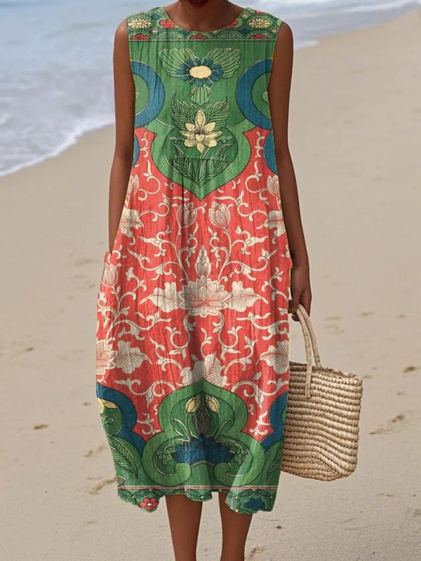 Titel Langes Sommerkleid ohne Ärmel mit lockerer Form