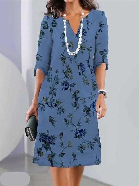 Wadenlanges Kleid mit Blumen und kurzen Ärmeln
