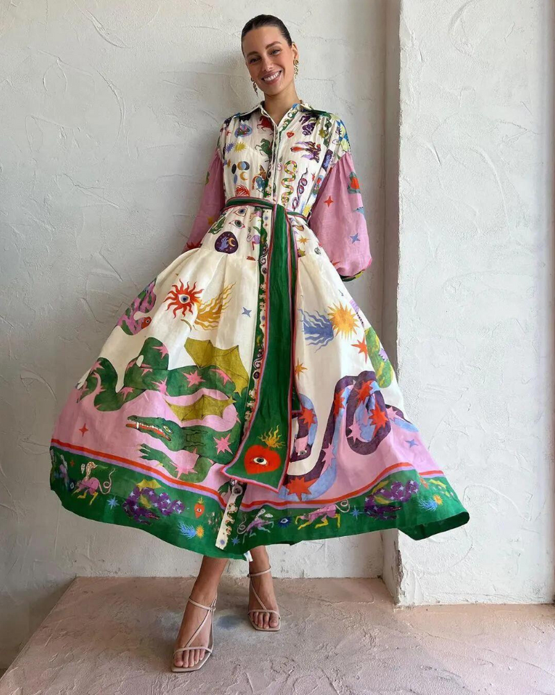 Langes Kleid mit Polokragen Damen