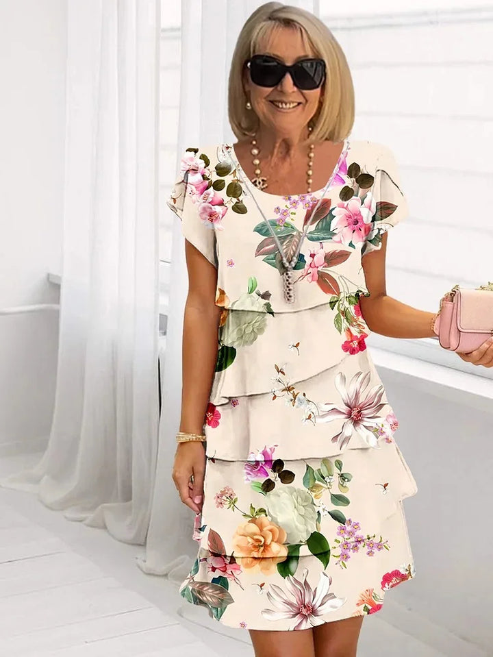 Kurzes Kleid mit Rüschen und Blumenmuster