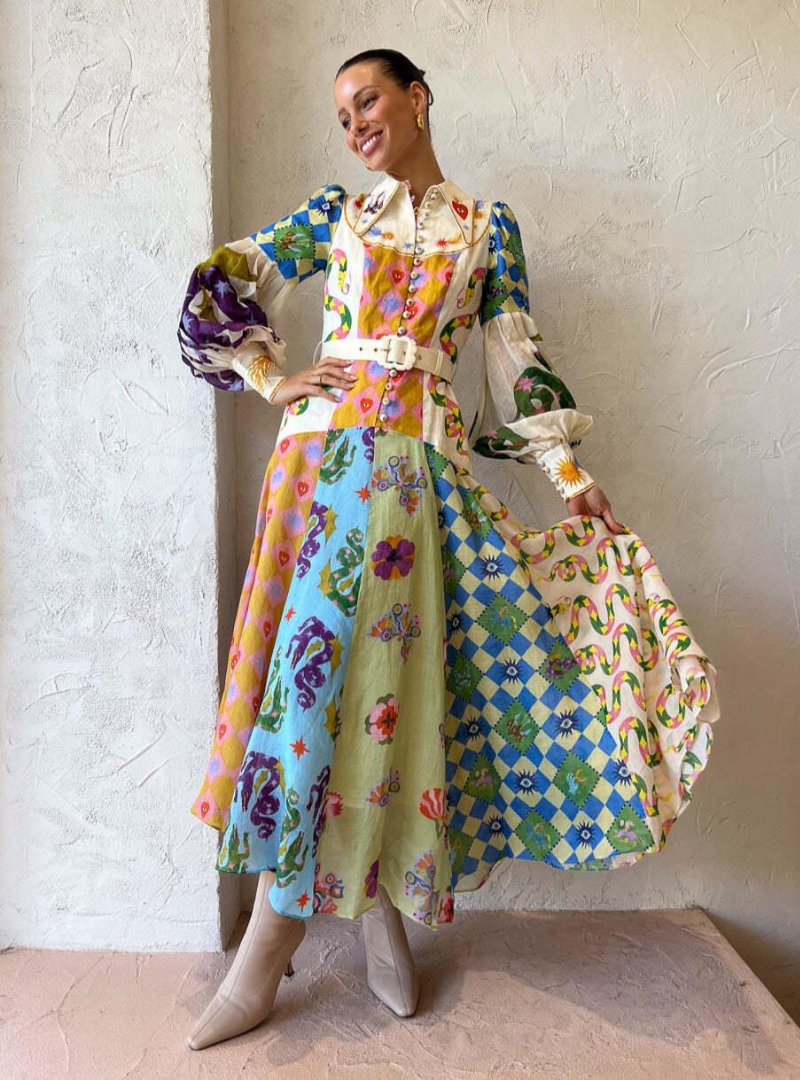 Langes Kleid mit Polokragen Damen