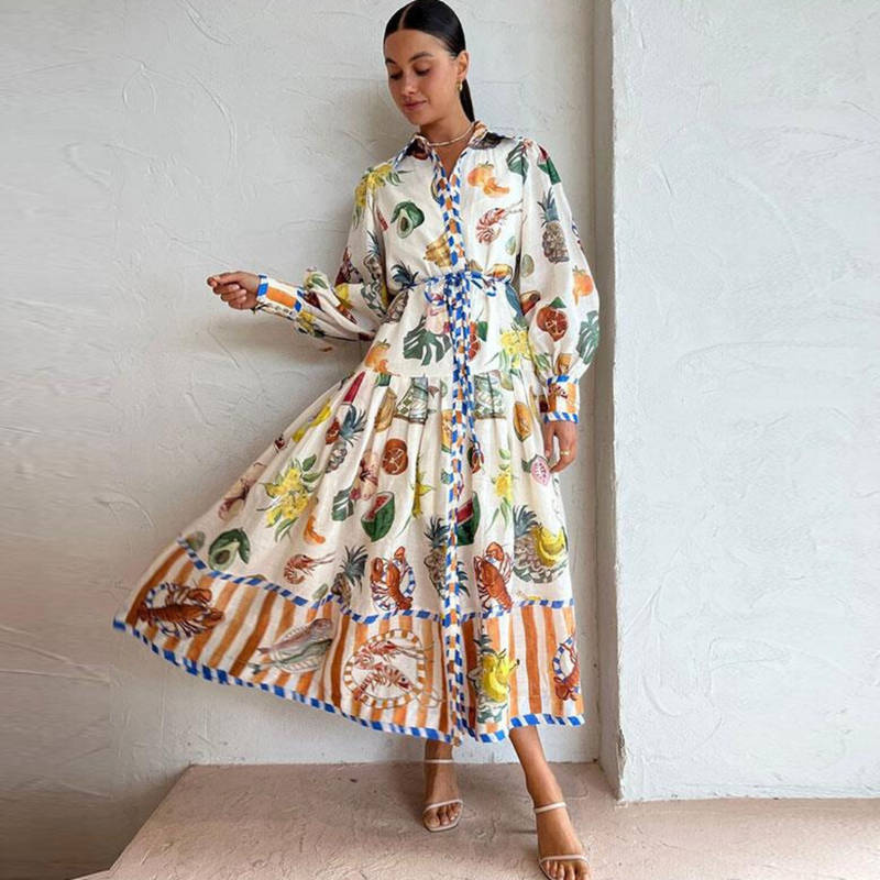 Langes Kleid mit Polokragen Damen