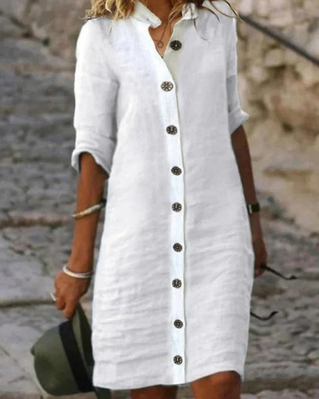 Midi Hemdkleid mit Knöpfen und lockerer Form