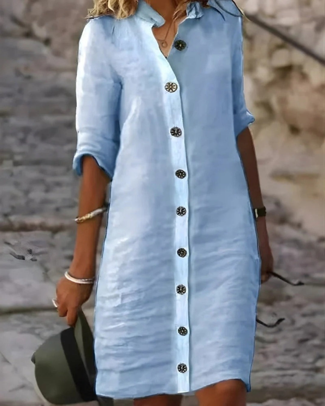 Midi Hemdkleid mit Knöpfen und lockerer Form