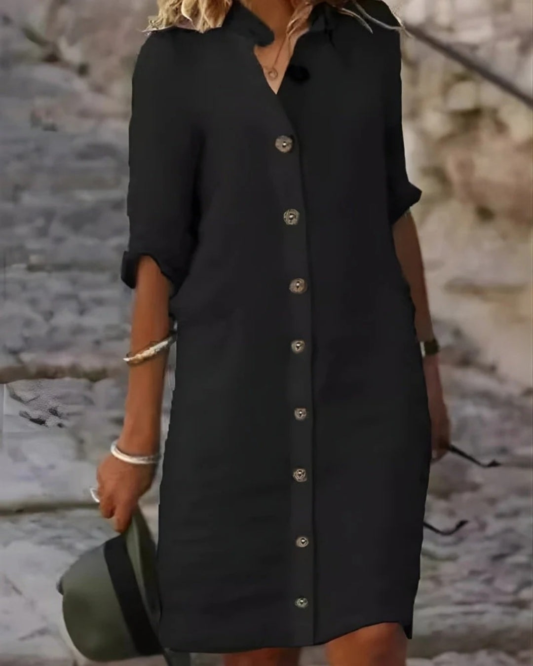 Midi Hemdkleid mit Knöpfen und lockerer Form