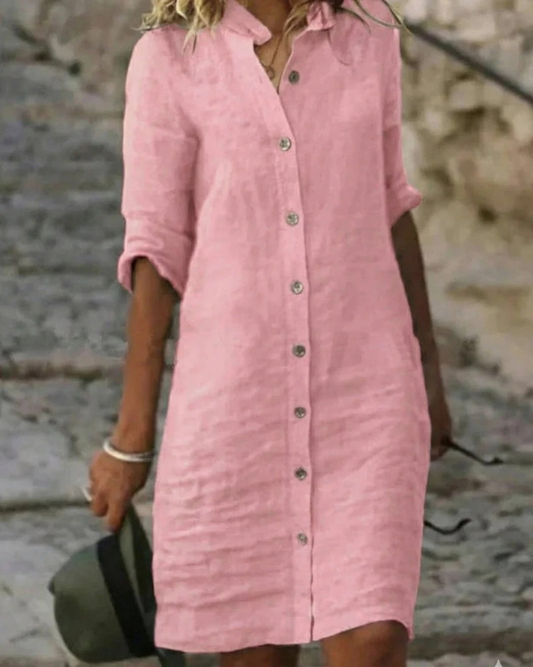 Midi Hemdkleid mit Knöpfen und lockerer Form