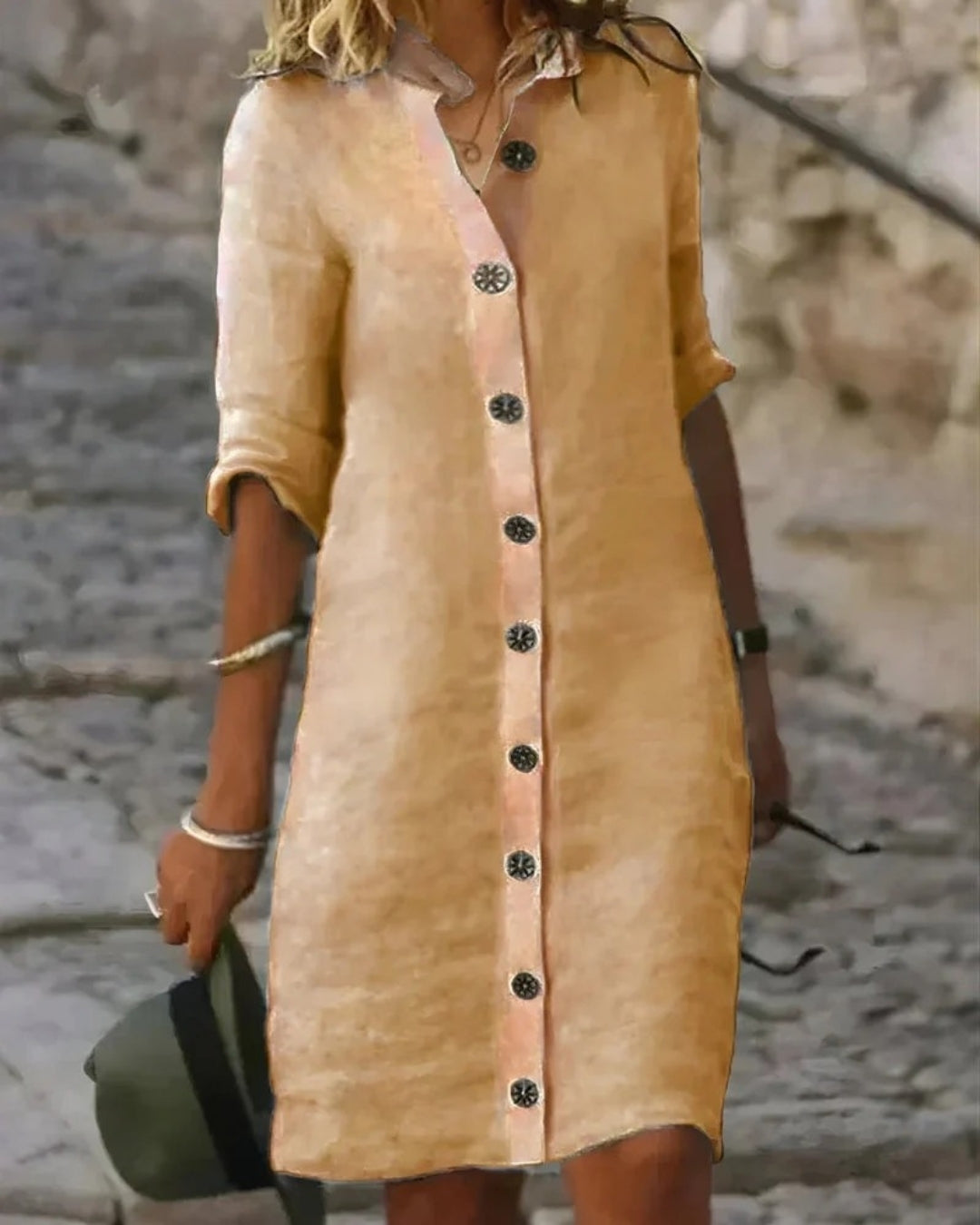 Midi Hemdkleid mit Knöpfen und lockerer Form