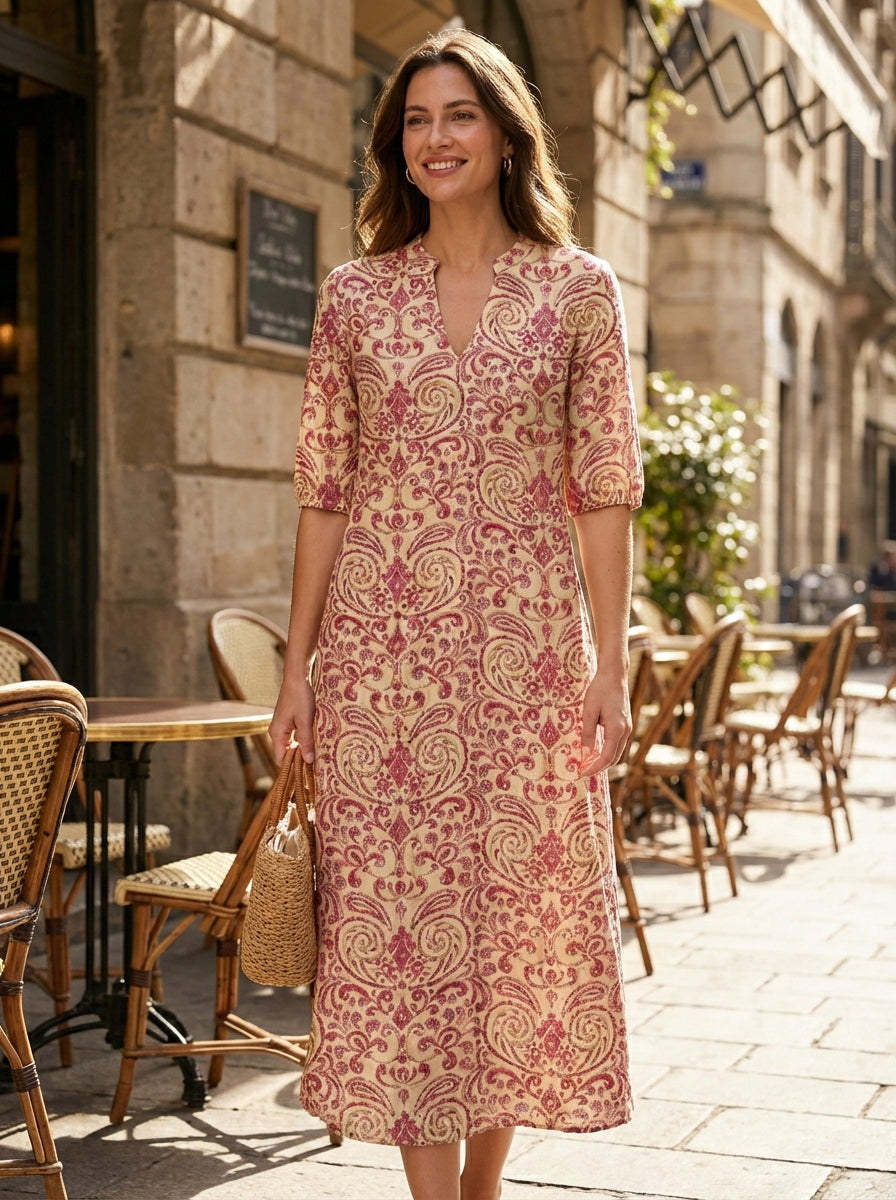 Midikleid mit Blumenmuster und kurzen Ärmeln