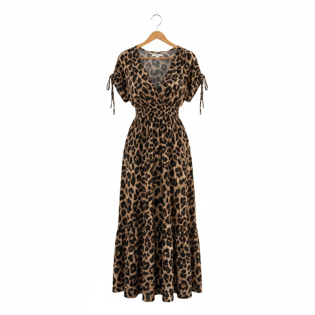 Maxikleid mit Leopardenmuster und kurzen Ärmeln