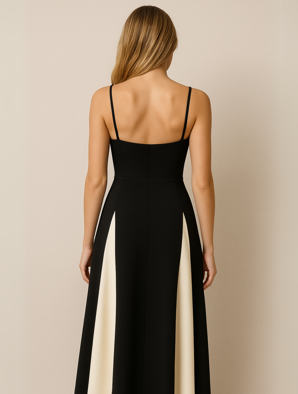 Maxikleid mit schmalen Trägern und Farbflächen
