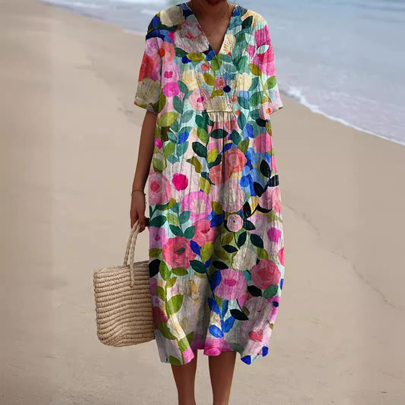 Sommerkleid mit Blumenmuster und kurzen Ärmeln