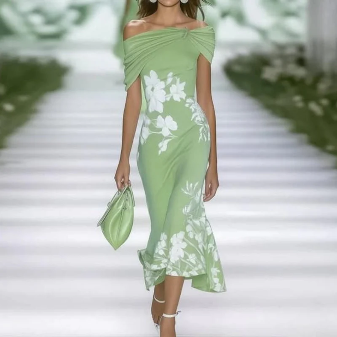 Midikleid mit Blumenmuster und gelegtem Oberteil