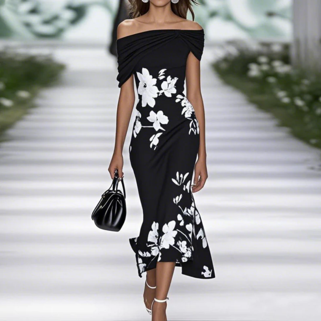 Midikleid mit Blumenmuster und gelegtem Oberteil
