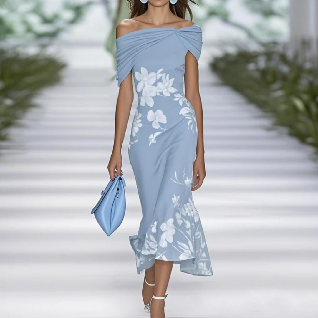 Midikleid mit Blumenmuster und gelegtem Oberteil