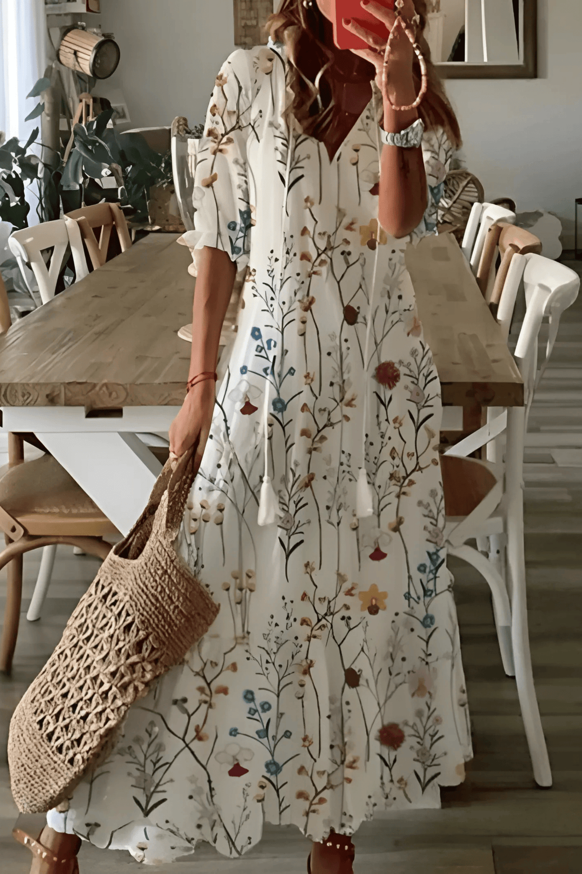 Midikleid mit Muster und kurzen Ärmeln