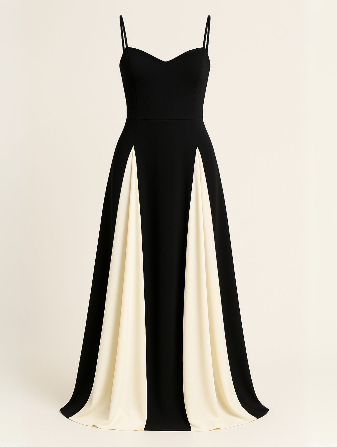 Maxikleid mit schmalen Trägern und Farbflächen