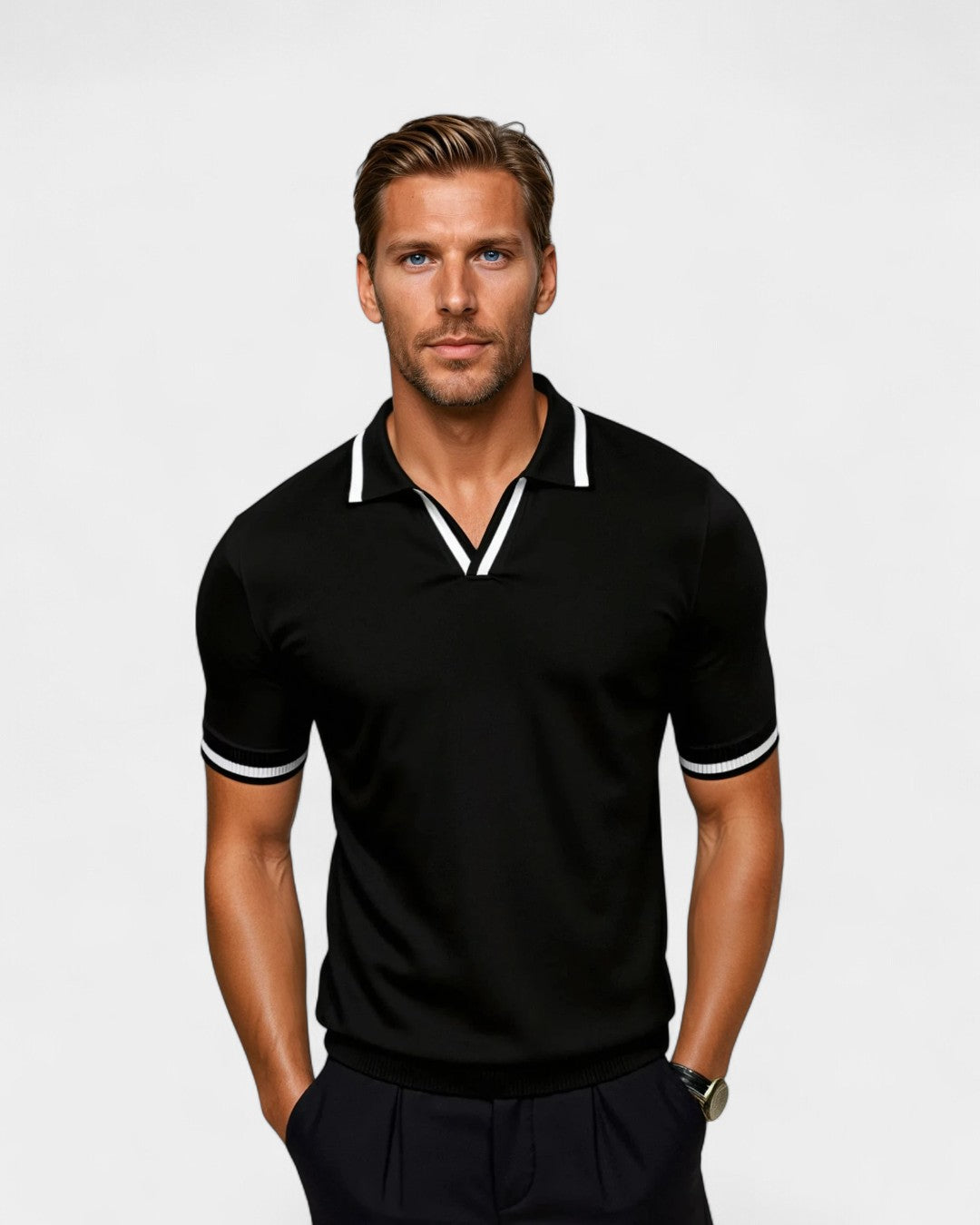 Herren Poloshirt mit Kontrast und kurzen Ärmeln