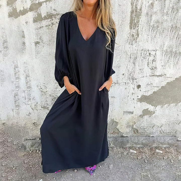 Fließendes Maxikleid mit langen Ärmeln